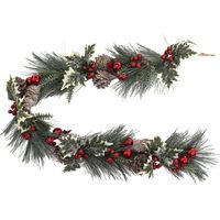 Guirlande de Noël Bois déco Feuillage , Pommes de pin, Boules et Baies L 100 cm - Feeric Christmas
