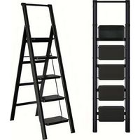 5-step ladder, 5-step ladder with anti slip wide pedals, lightweight and easy to carry handle folding ladder, multi-purpose steel ladder, suitable for home and office use