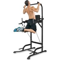 Bigzzia – Barre de traction ajustable 150 kg – Station de dips avec coussin dorsal – Antidérapante et réglable de 180 à 230 cm – Pour musculation à domicile