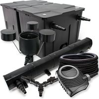 SunSun Komplettset: CBF-350B Teichfilter bis 60000 L Teichfilteranlage, NEO10000 Teichpumpe 10000l/h 80W, CUV-272 Teichklärer 72W, 25m Teichschlauch 25 mm, CSP-250 Skimmer 2500l/h 45W, Y-Verteiler