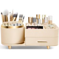 Organizador de maquillaje multifuncional giratorio de 360°, organizador de belleza para tocador, baño y dormitorio, con pequeño cajón multifuncional (crema)