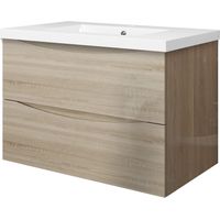 Meuble de salle de bain suspendu 80 cm, 2 tiroirs, avec vasque,MDF chêne