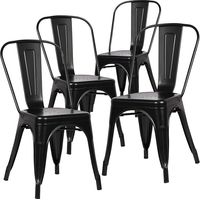 Wokaka Set di 4 Sedie - Stile Industriale in Metallo Nero - Interno/Esterno