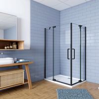 195cm Box Doccia Angolare Doppia Porta Battente 120x80cm in Vetro Temperato 8 mm Anticalcare con 2 Barre Stabilizzatrici Telaio Nero Opaco