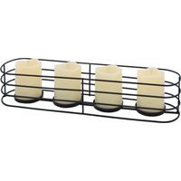 Metall Advents Kerzenhalter länglich schwarz - 50 x 10 cm - Kerzenständer mit 4 Kerzentellern für Stumpenkerzen - Weihnachten Advent Winter Tisch Deko Gitterkorb Kerzenleuchter