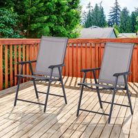 Set de 2 chaises pliantes de jardin avec accoudoirs, chaises de repas extérieur en métal et textilène, pour patio, balcon, terrasse, intérieur et extérieur, 58x64x94cm, gris