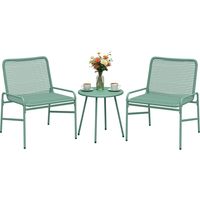 3 Piece Rattan Bistro Set, Outdoor Garden Furniture Set with 2 Chairs, Round Coffee Table for Patio, Balcony, Green