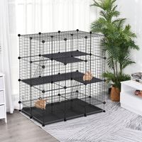 Modulares Nagergehege/Spielplatz/Zaun, Maße: L 111 x B 75 x H 119 cm, 3 Ebenen, 4 Türen, schwarzes Drahtgeflecht