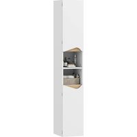 Armoire de salle de bain étroite et haute avec 2 portes et 2 compartiments ouverts, dimensions 30 x 34,6 x 182 cm, couleur blanc