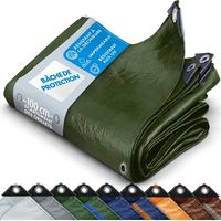1 Bâche 240 g/m², Œillets Inoxydables, Imperméable, Résistante UV, Extérieur, Jardin, Chantier