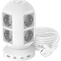 Multiprise Colonne 8 Prises + 4 USB (2x USB-C PD). Surge Protector 2400W, Câble 1,8m. Modèle (Gris).