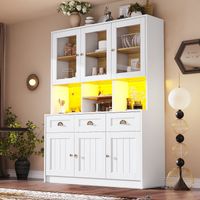 Sideboard mit drei Schubladen und sechs Türen, verstellbaren Einlegeböden, LED-Beleuchtung, 40×40×175 cm, weiß/schwarz