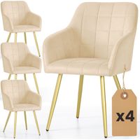 4er Set Polsterstühle mit quadratischen Ziernähten LUXANO Beige mit goldenen Beinen