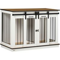 Cage pour chien, cage pour animal de compagnie, niche pour chien avec option à deux compartiments pour chiens de taille moyenne, caisse pour chien à doubles portes, niche pour chien, Blanc, 120 x 60 x