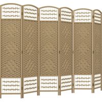 Biombo Separador de Ambientes de 6 Paneles Plegable de Cuerda de Papel 160x170cm Decoración para Dormitorio Natural