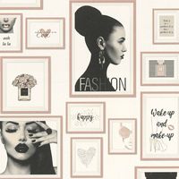 Vinyl Wallpaper Cream Pink Fashion Gallery Wall Print Rose Gold Glitter Modern