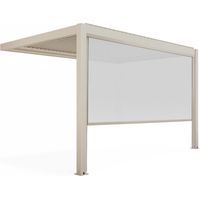 Pergola bioclimatique adossée 3x4 m et 1 store bois crème