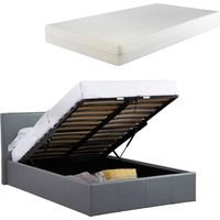 LUNA 5FT King Grey Ottoman Storage Bed with Gas Lift & 25cm Thick Memory Foam Mattress