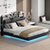 Polsterbett 160/200 cm grau aus Leinenstoff mit LED-Beleuchtung und USB-Anschluss