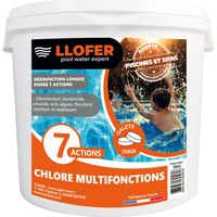 Llofer – Chlore multifonctions 5kg – Galets de 250g – Supprime virus et algues – Traitement piscine 30m3 – Dosage précis pour entretien