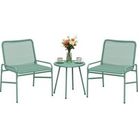 Set Bistrò Rattan 3 Pezzi: 2 Sedie, Tavolo Rotondo Giardino, Verde.