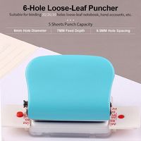 KW-trio 6-Hole Paper Punch Handheld Metal Hole Puncher 5 Sheet Capacity 6mm for A4 A5 B5 Notebook Sc-Purple