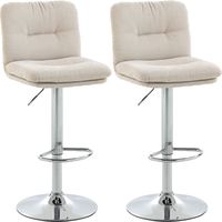 Tabourets de bar réglables en lin beige, avec dossier et repose-pieds, hauteur ajustable, 2 pièces