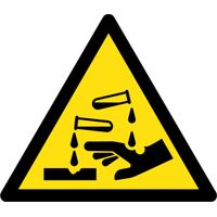 Panneau d’avertissement pour substances corrosives - Matériau : Aluminium - Taille : 350 mm (triangle) - Material: Aluminum - Size: 140mm (triangle)