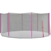 Rete di Protezione per Trampolini a 8 Pali con Ingresso con Cerniera, in PE, Ø366x180 cm, Nero e Rosa