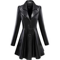 Blazer en simili cuir pour femme avec col cranté et manches bouffantes et ourlet de jupe