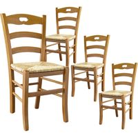 SUZY - Lot de 4 Chaises Teinté Chêne et Assises en Paille