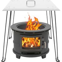 Fire Pit Heat Deflector, 24 x 24 x 24 Inch Square Fire Pit Burner Cover to Push Heat Down and Out Stainless Steel Fires Pits Cover with Foldable Legs and Carrying Handle
