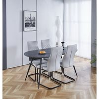 Hallowood Furniture Cullompton Grey Marble Effect Dining Table and Chairs Set 4, Oval Dining Set for 4 with High-Back Grey Fabric Chairs, Ideal for Home, Kitchen, or Café Spaces