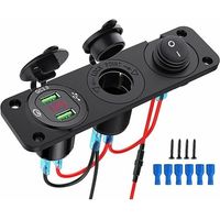 Prise USB 12v Encastrable,Prise Allume Cigare 12v,Qc 3.0 12V Double Chargeur USB,Panneau de Prise Allume-Cigare,Interrupteur à Bascule Lumineux pour Bateaux, Remorques,Voitures,Bus,Noir-Crezuo