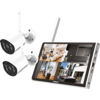 Semac – Kit de surveillance 2x caméras Full HD 1080p – Écran 10" sans fil – Vision à distance – Détection de mouvement – Enregistrement sur disque dur
