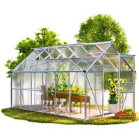 Gardebruk – Serre de jardin polycarbonate 3,6m² – Aluminium anodisé – Porte coulissante – 1 à 4 lucarnes – Gouttière avec évacuation d'eau – 380x190x195cm