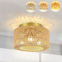 Plafonnier de style rétro, 3000-6500K, luminaire encastré, suspension LED en rotin, convient pour la salle à manger et le salon.