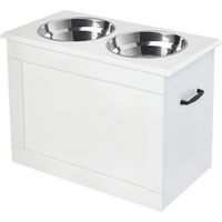 Gamelle surélevée pour chien, gamelle avec espace de rangement, gamelle d'eau, 2 gamelles de 2 litres en acier inoxydable, gamelles pour chien, station d'alimentation pour chiens et chats, blanc