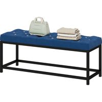 Banco tapizado terciopelo capitoné azul oscuro base metal para dormitorio entrada salón 120x40x45 cm