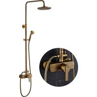 Auralum Colonne de Douche Rétro 2 Fonctions Colone de Douche Murale Set avec Colonne de Douche Réglable y Compris Pommeau de Douche à Effet Pluie, Ensemble Mitigeur Douche,Laiton