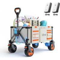 Outdoor-Wagen Elektrokarre Bollerwagen Faltbar, Handwagen Klappbar Doppelmotor mit Bremsen 150L 60KG Belastbar, Faltbollerwagen geeignet für Camping, Garten, Strand, Einkauf (Beige) Litheli