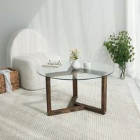 Dmora - Mesa de café Dperalt, Mesa de centro baja, Revistero para sofá, Estante de la sala de estar, 75x75h40 cm, Nuez