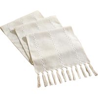 Chemin de table à pompons style bohème - Style maison de campagne - Lavable - Décoration de table pour fête, anniversaire, Saint-Valentin, mariage - Beige 33 x 183 cm