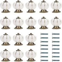 White and Gold Ceramic Furniture Knob with Pumpkin Shape Screw (Set of 16) - 3.6 x 3.9 cm - Round Vintage Furniture Knob - For Home, Office, Kitchen Cabinet, Drawers and Cupboard