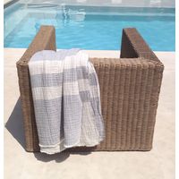 Plaid 150x200 cm en coton gaufré PIENZA naturel et eau de bleu, par Toison d'or
