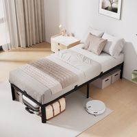 Auralum Max Bettgestell Metall, Einzelbett 90 x 200 cm, Bettrahmen mit robust Metall-Lattenrost und Stauraum 32 cm unter dem Bett, Einfache Montage, Schwarz