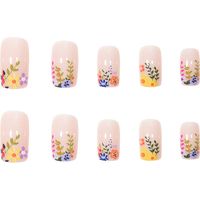 Square Press on Nails Short Fake Nails French Acrylic Full Cover False Nails for Women and Girls24PCS