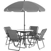 Set da giardino 6 pezzi acciaio 4 sedie pieghevoli ombrellone tavolo rotondo grigio nero