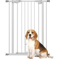 Barrière de sécurité extra haute pour animaux de compagnie, avec chatière, fermeture automatique, largeur 74-80 cm - Blanche