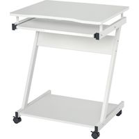 Mobile Computer Desk, Z-Shaped Writing Desk, PC Table for Small Spaces, Workstation with 4 Wheels & Sliding Keyboard for Home Office, Easy Assembly, White